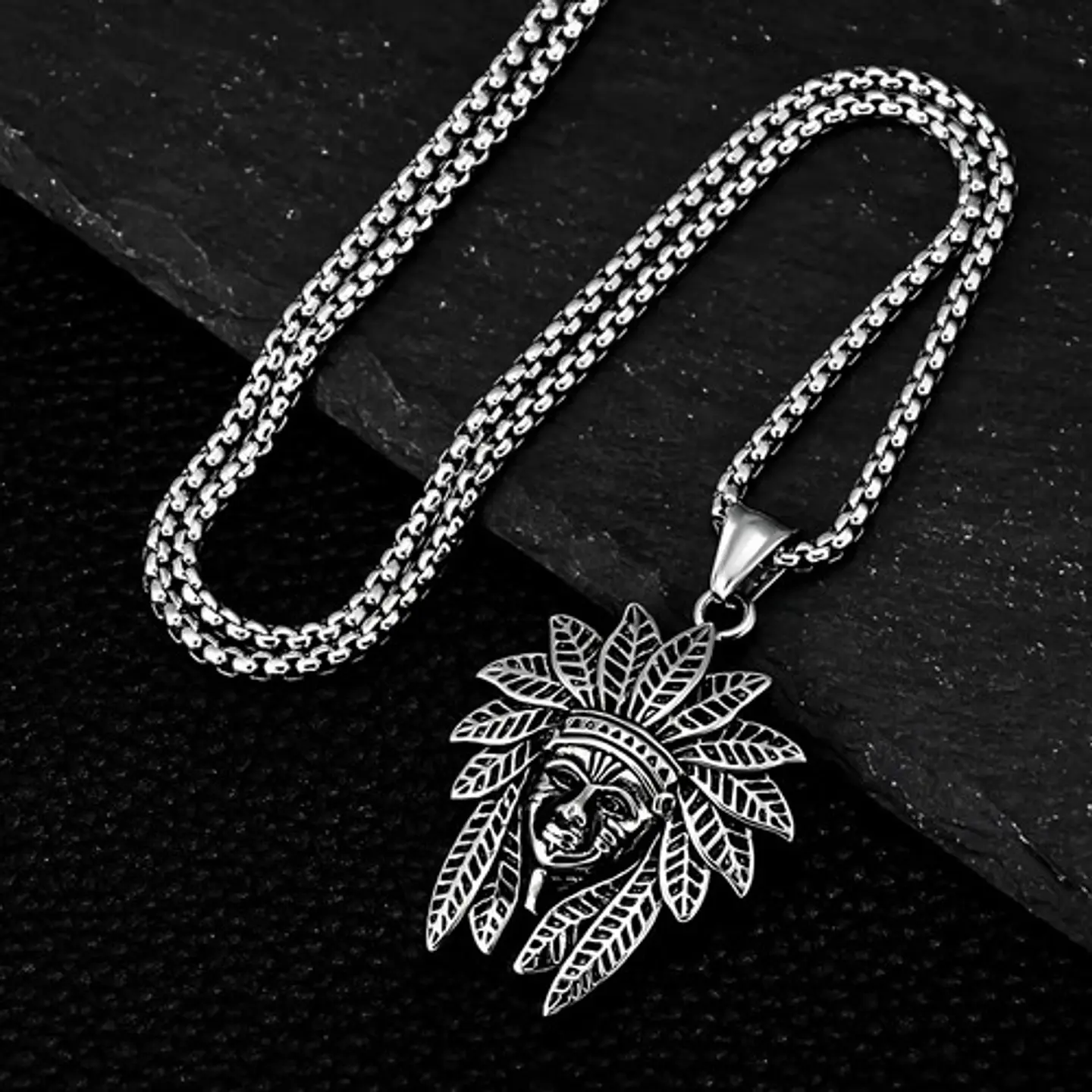 Collar Para Hombre Y Mujer Dije Indio Americano Color Plata 5