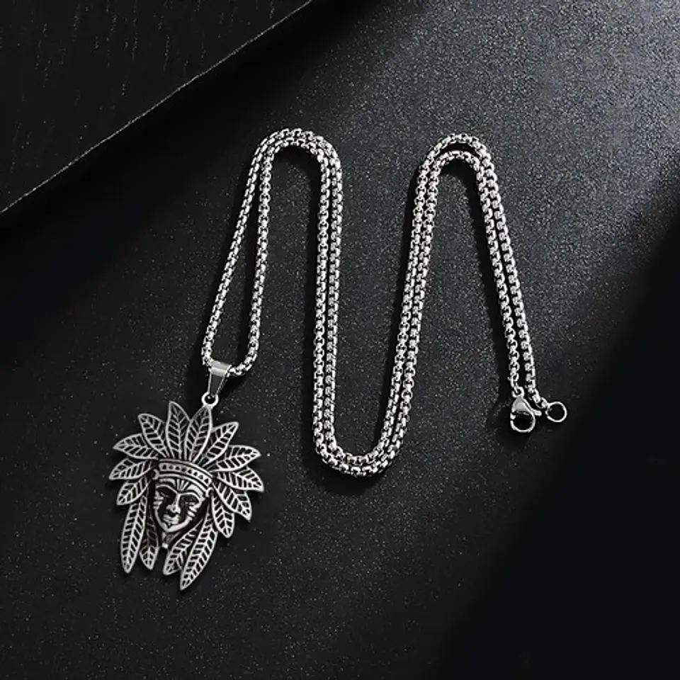 Collar Para Hombre Y Mujer Dije Indio Americano Color Plata 6