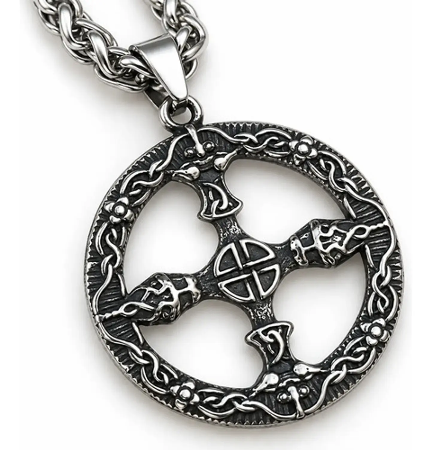 Collar Vikingo En Acero Para Hombre Dije Kolovrat Eslavo Sol 1