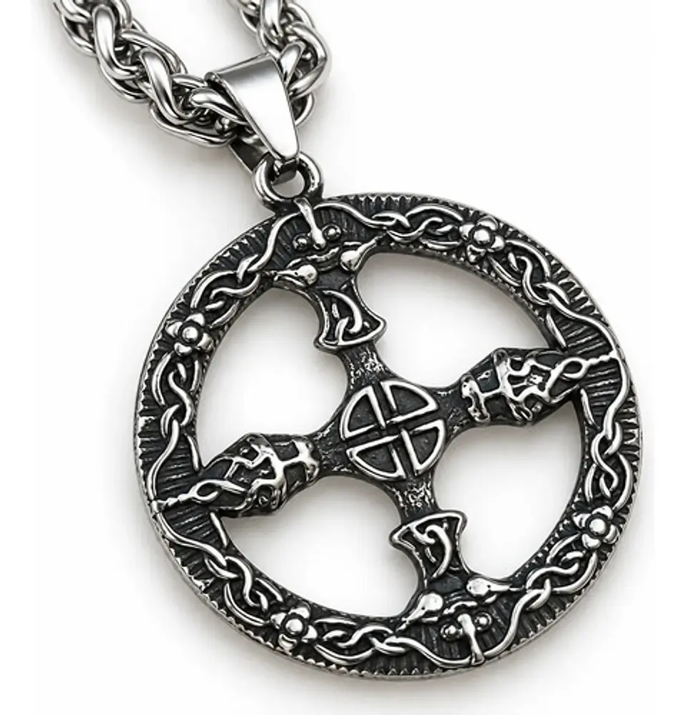 Collar Vikingo En Acero Para Hombre Dije Kolovrat Eslavo Sol 1