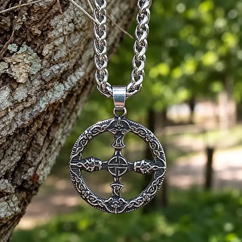 Collar Vikingo En Acero Para Hombre Dije Kolovrat Eslavo Sol 6