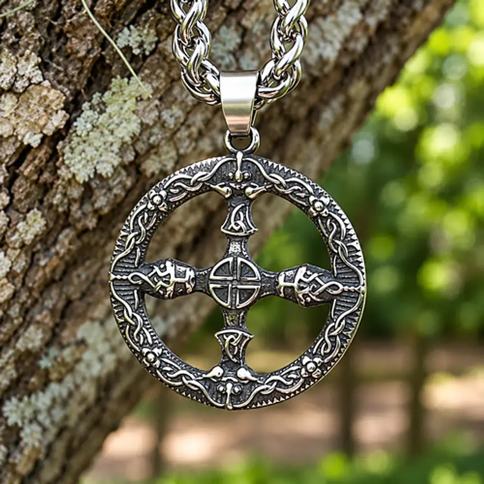 Collar Vikingo En Acero Para Hombre Dije Kolovrat Eslavo Sol 7