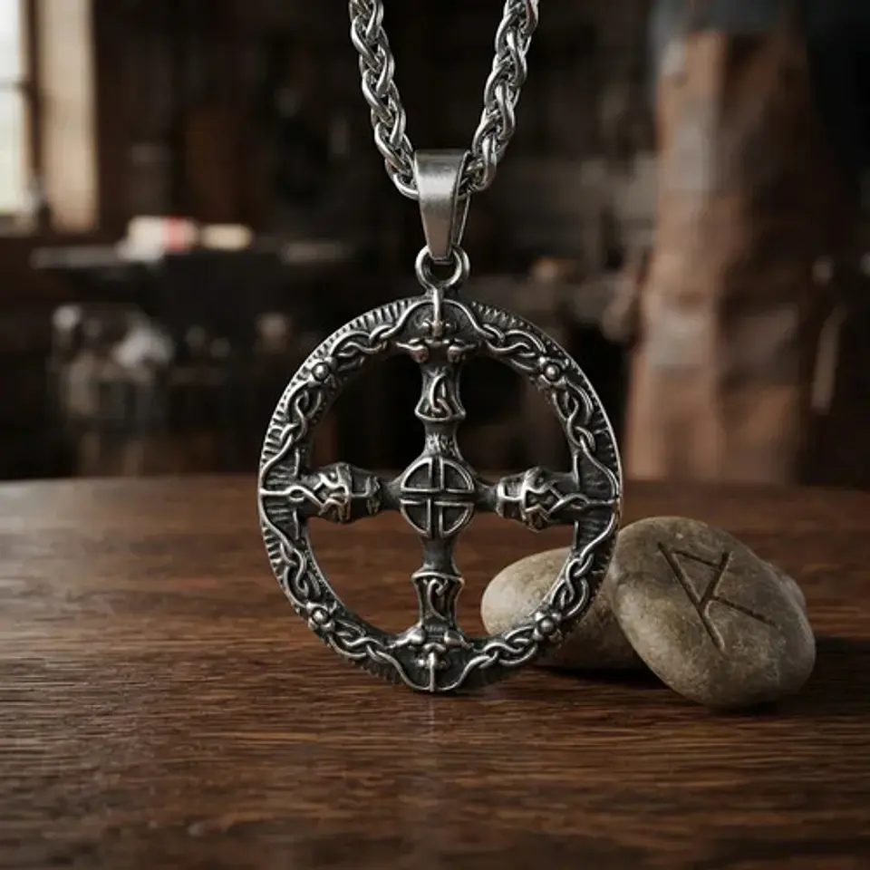Collar Vikingo En Acero Para Hombre Dije Kolovrat Eslavo Sol 11