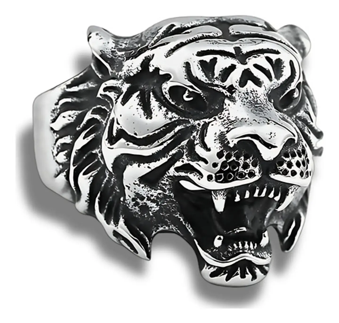 Anillo Color Plata Cabeza Tigre Acero Inoxidable Para Hombre 1
