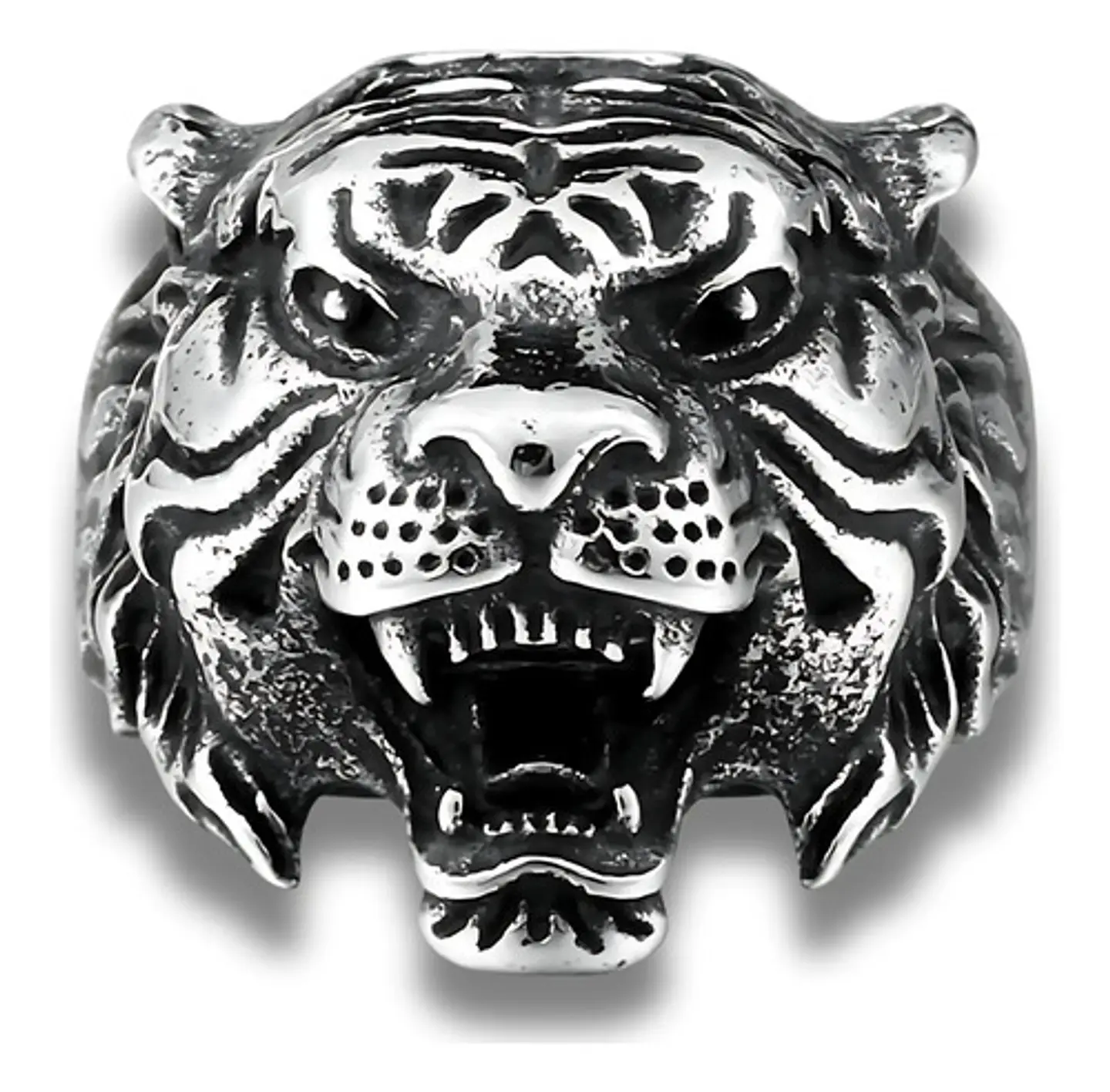 Anillo Color Plata Cabeza Tigre Acero Inoxidable Para Hombre 2