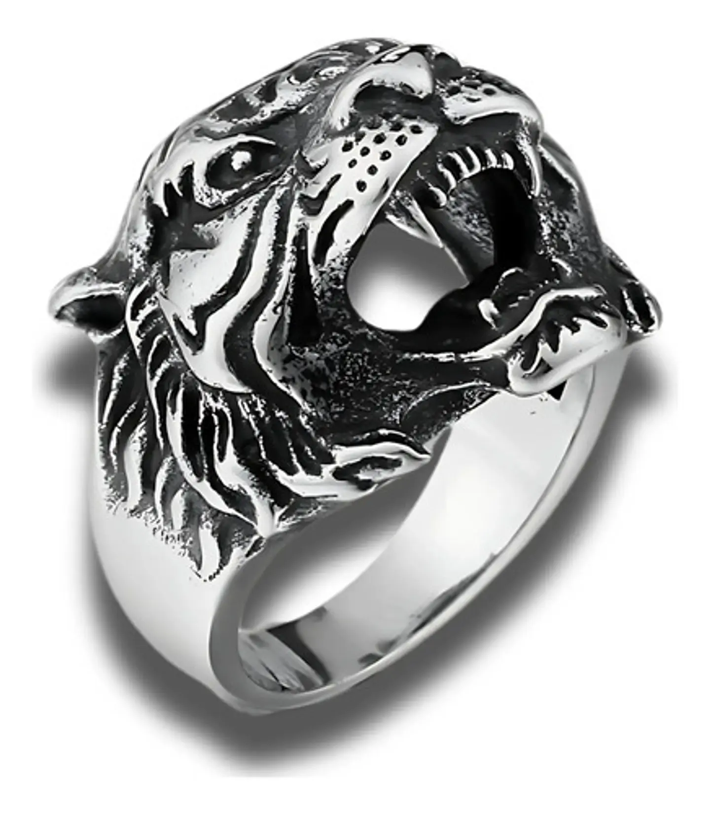 Anillo Color Plata Cabeza Tigre Acero Inoxidable Para Hombre 3