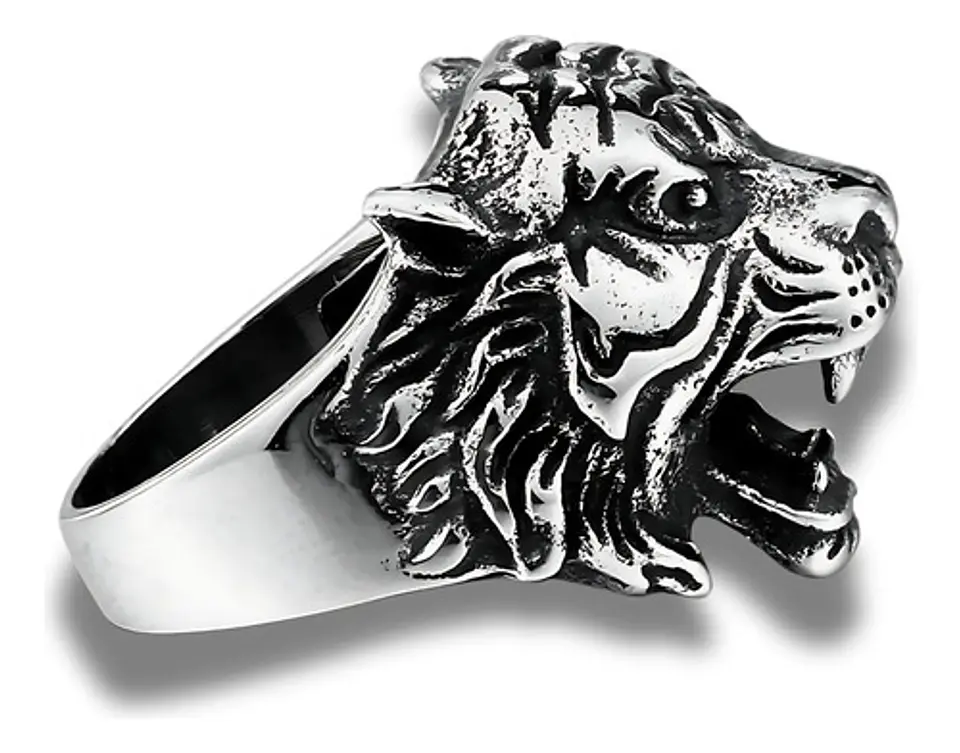 Anillo Color Plata Cabeza Tigre Acero Inoxidable Para Hombre 4