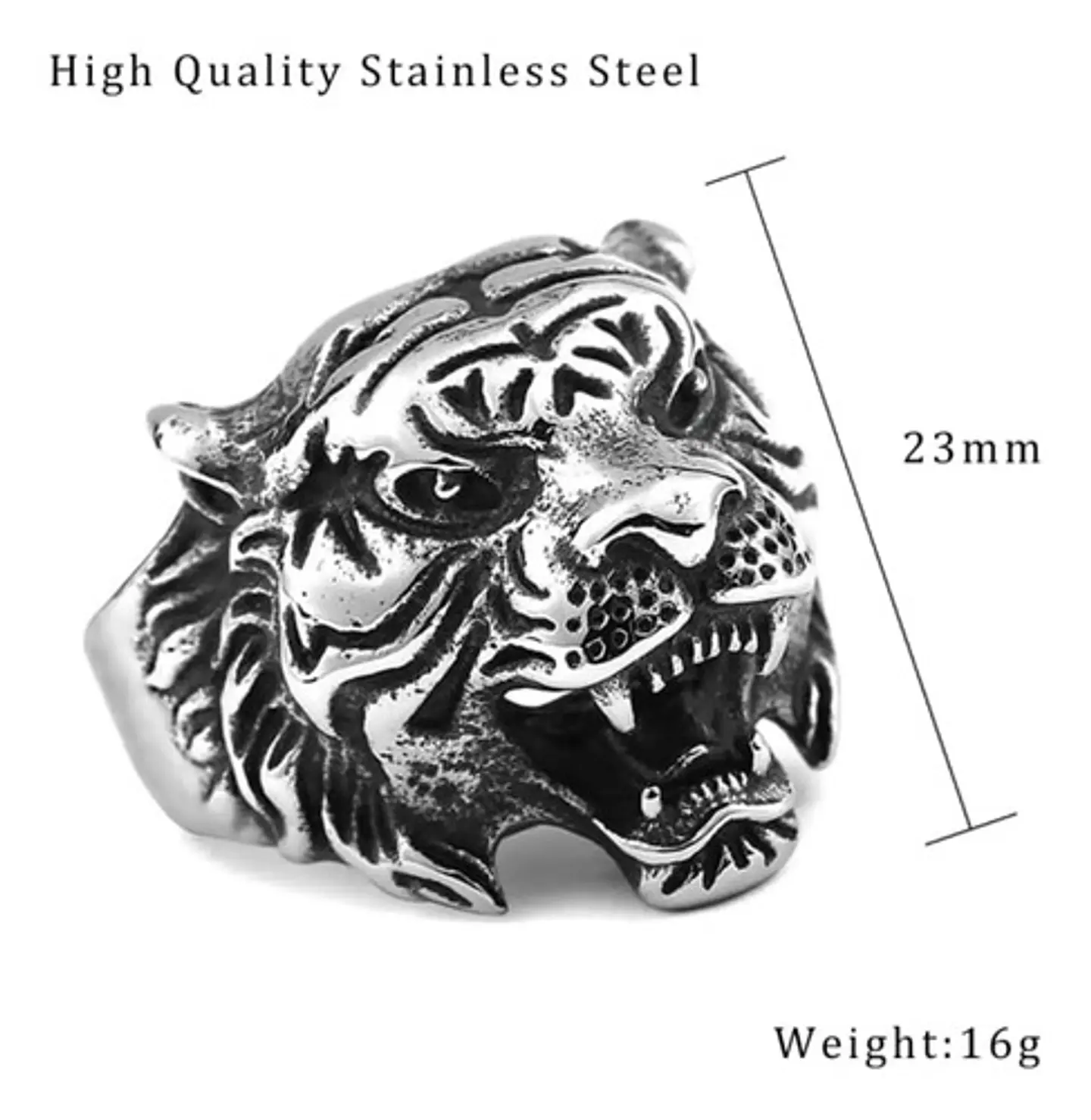 Anillo Color Plata Cabeza Tigre Acero Inoxidable Para Hombre 5