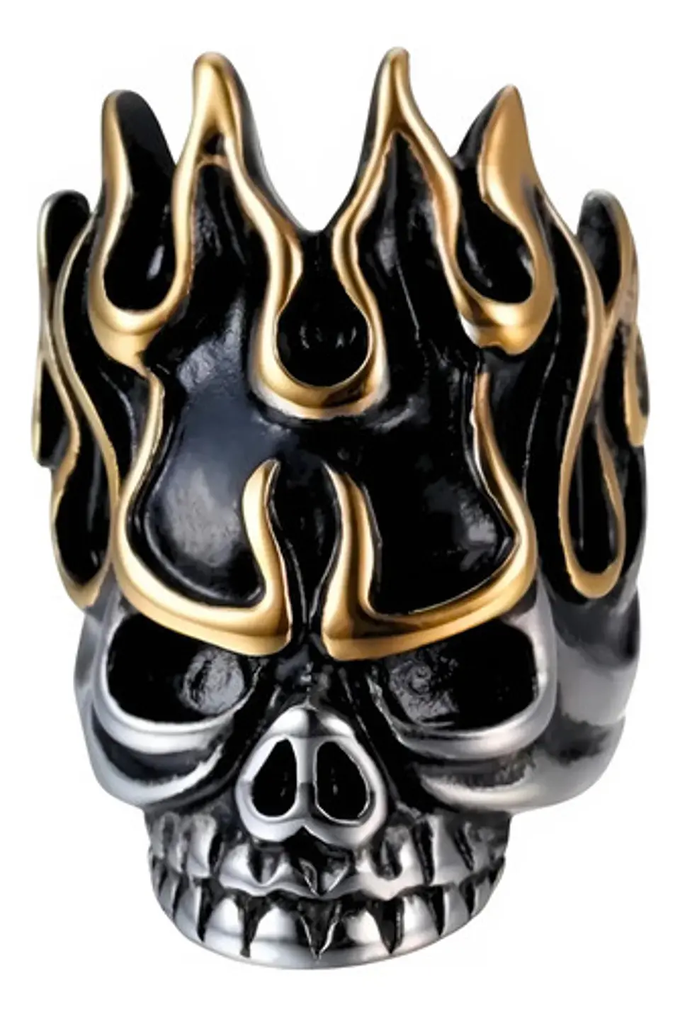 Anillo Para Hombre Forma Cráneo Llamas De Acero Color Plata 2