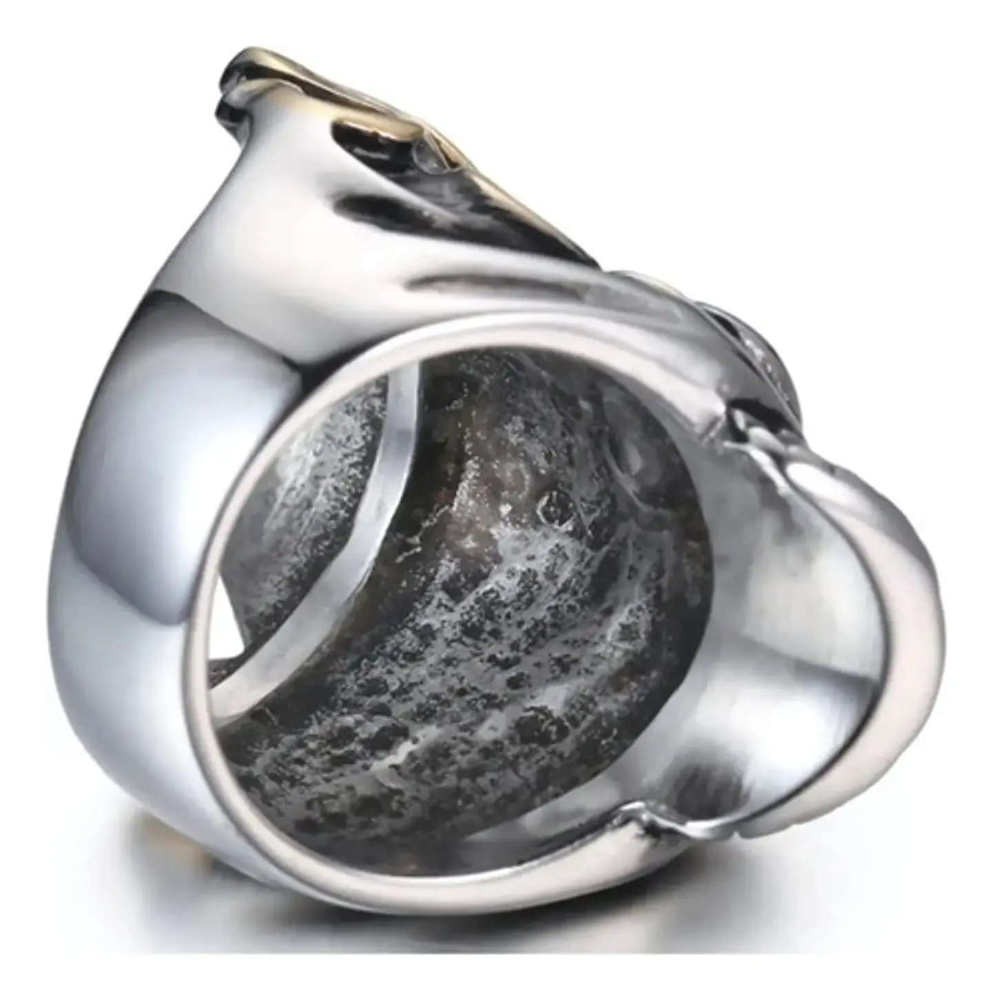 Anillo Para Hombre Forma Cráneo Llamas De Acero Color Plata 3