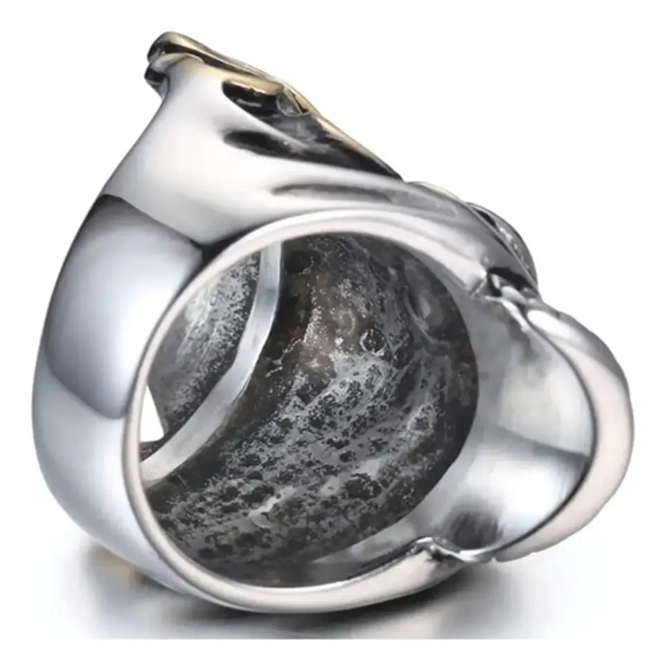 Anillo Para Hombre Forma Cráneo Llamas De Acero Color Plata 3
