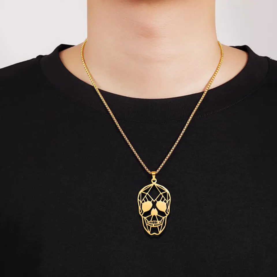 Collar Acero Inoxidable Color Negro Cráneo Calavera Mujer 4