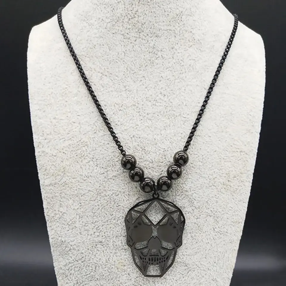 Collar Acero Inoxidable Color Negro Cráneo Calavera Mujer 13