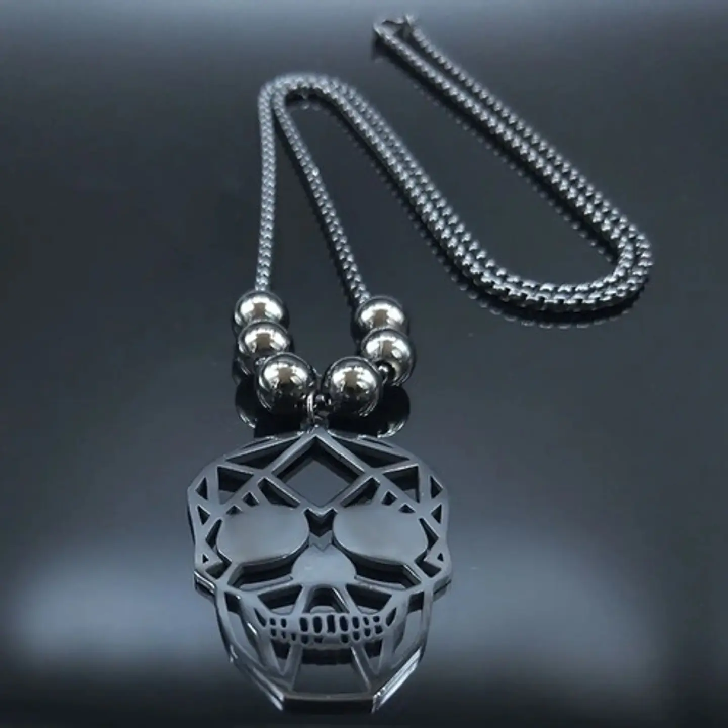 Collar Acero Inoxidable Color Negro Cráneo Calavera Mujer 14