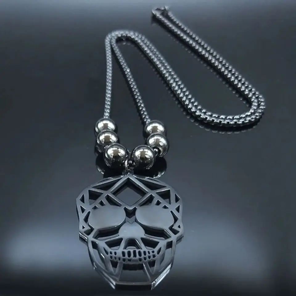 Collar Acero Inoxidable Color Negro Cráneo Calavera Mujer 14