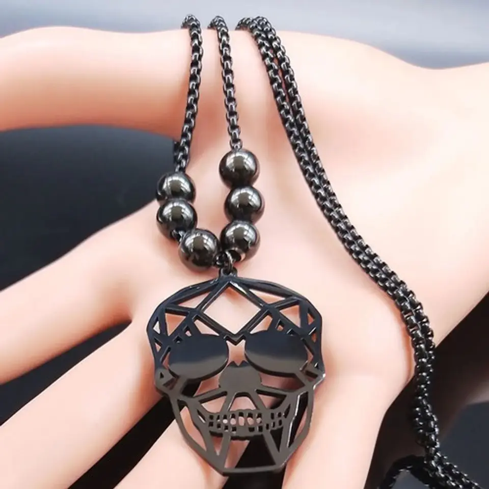 Collar Acero Inoxidable Color Negro Cráneo Calavera Mujer 15