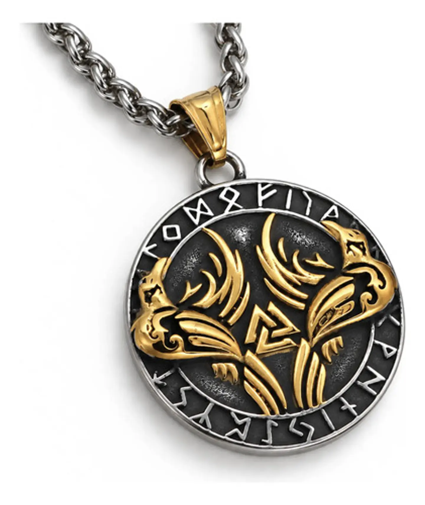Collar Vikingo En Acero Para Hombre Dije Raven Valknut Odin 1