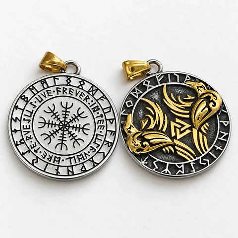 Collar Vikingo En Acero Para Hombre Dije Raven Valknut Odin