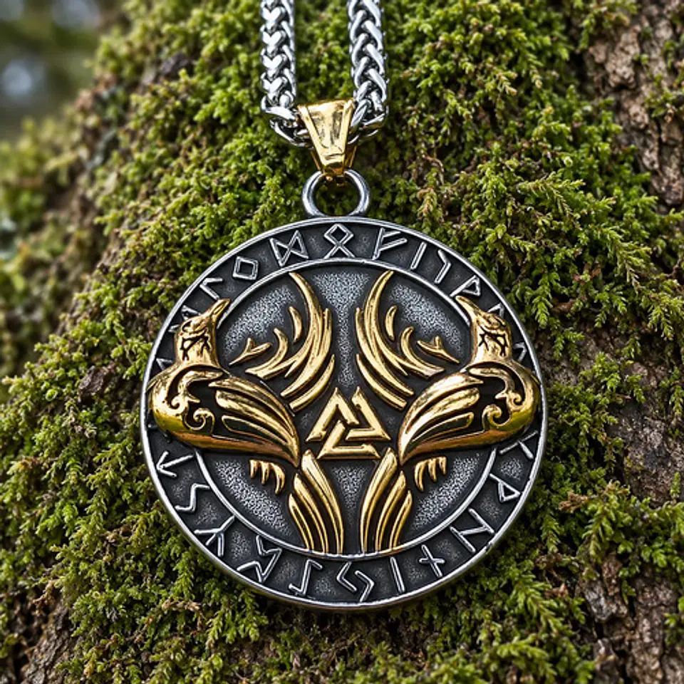 Collar Vikingo En Acero Para Hombre Dije Raven Valknut Odin 6
