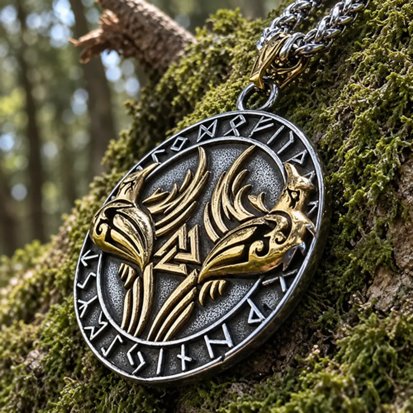 Collar Vikingo En Acero Para Hombre Dije Raven Valknut Odin 7