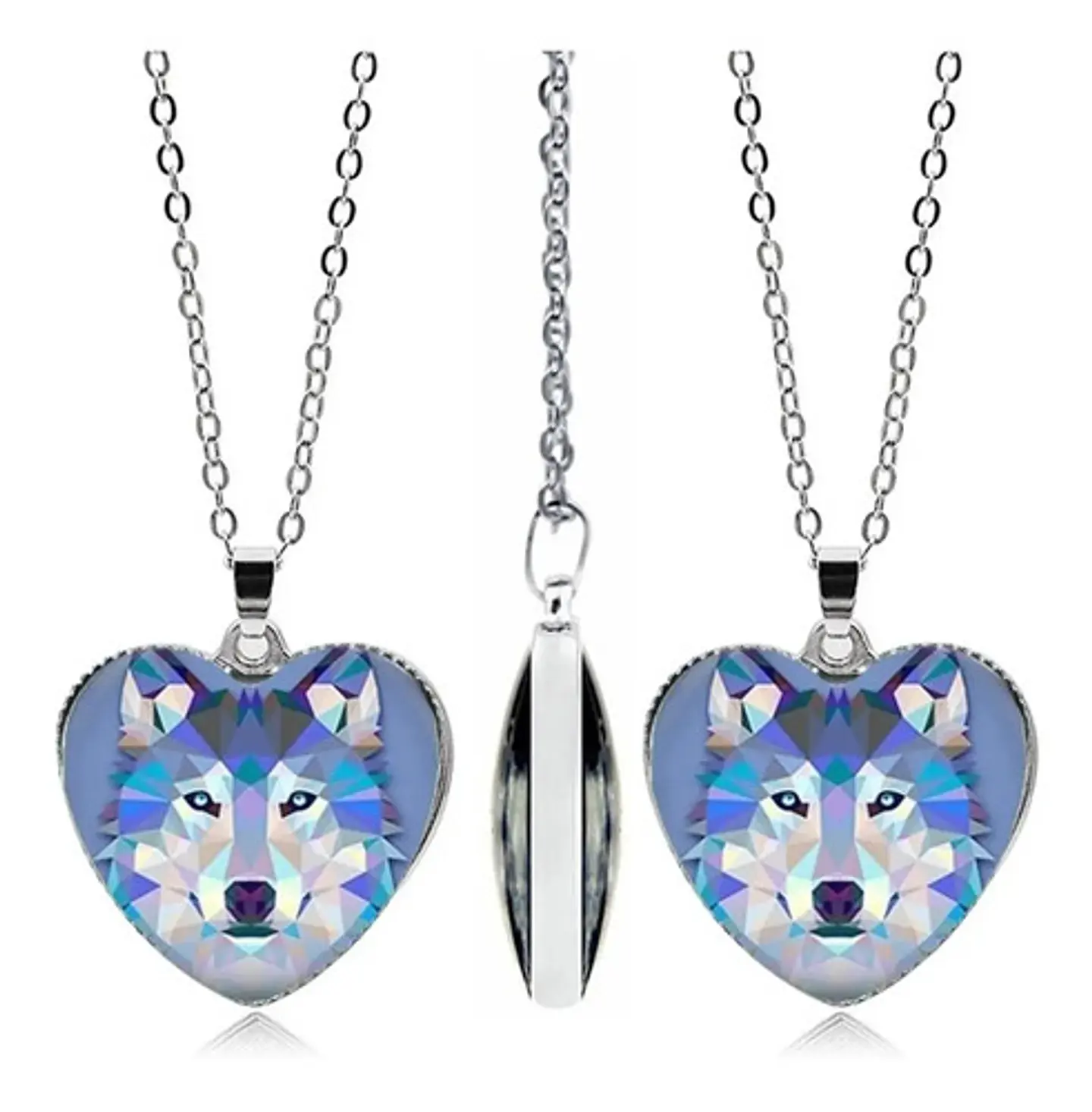 Collar Dije Cristal Corazón Galaxia Lobo Color Plata Mujer 4