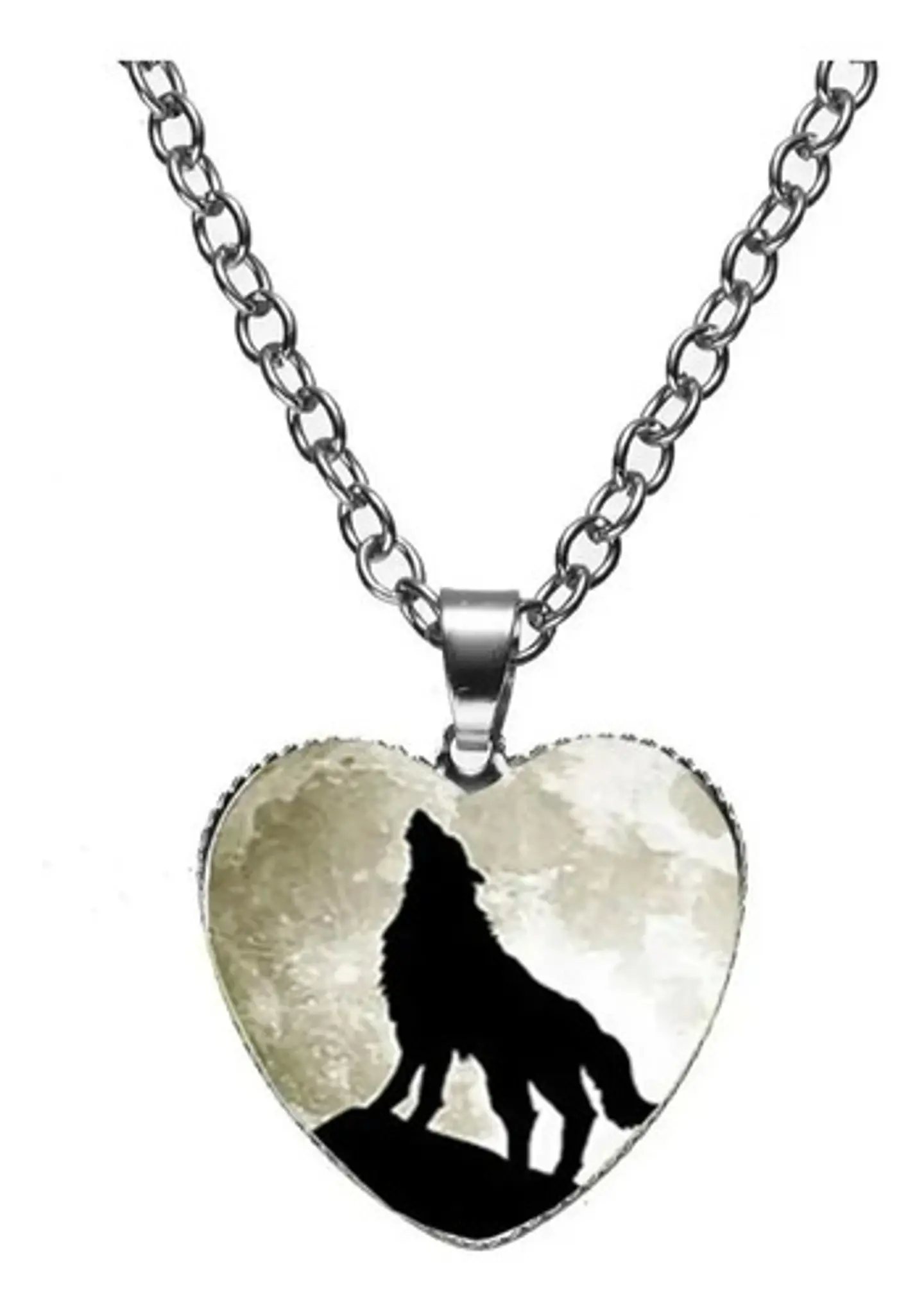 Collar Dije Cristal Corazón Galaxia Lobo Color Plata Mujer 6