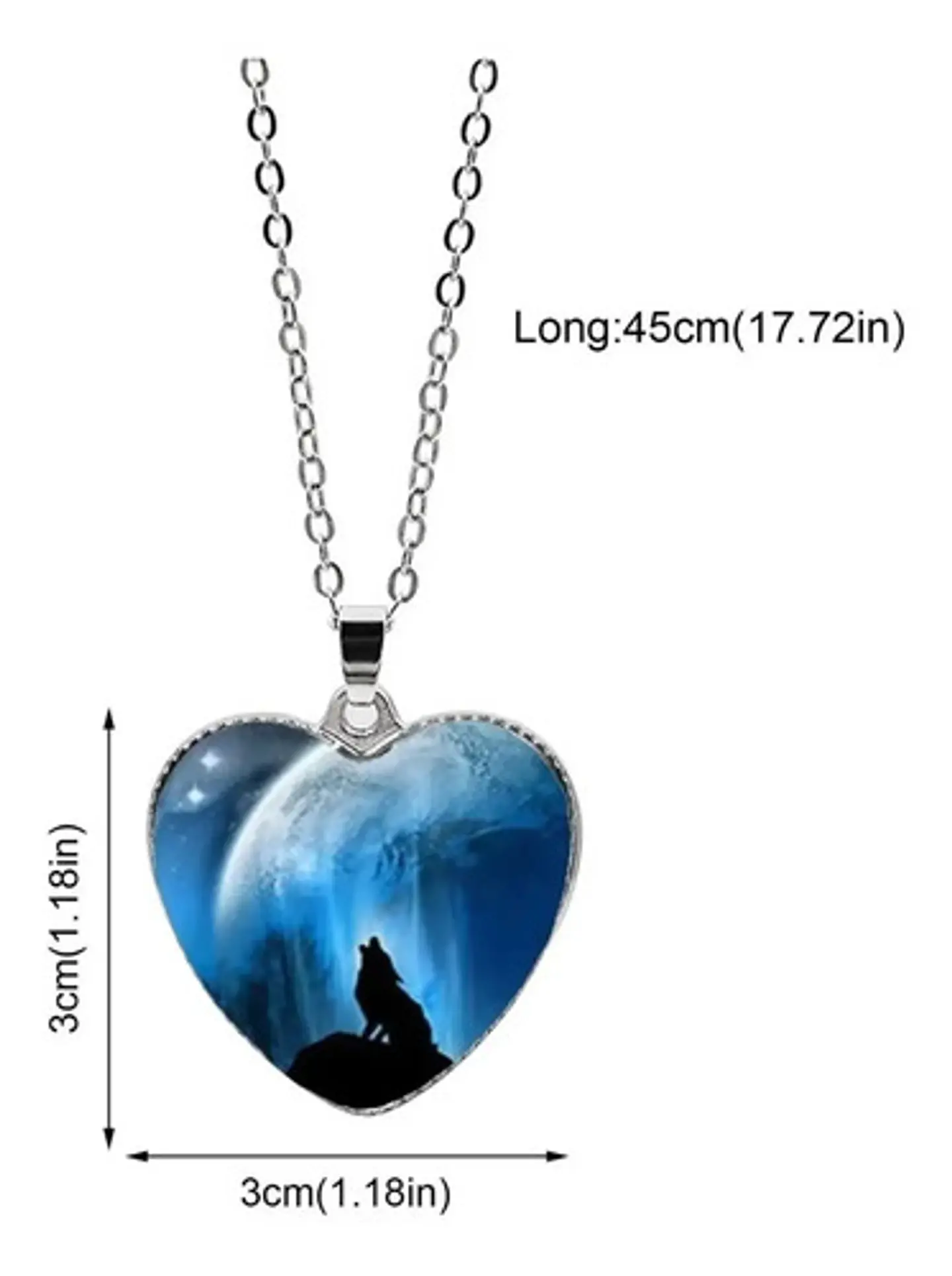 Collar Dije Cristal Corazón Galaxia Lobo Color Plata Mujer 13
