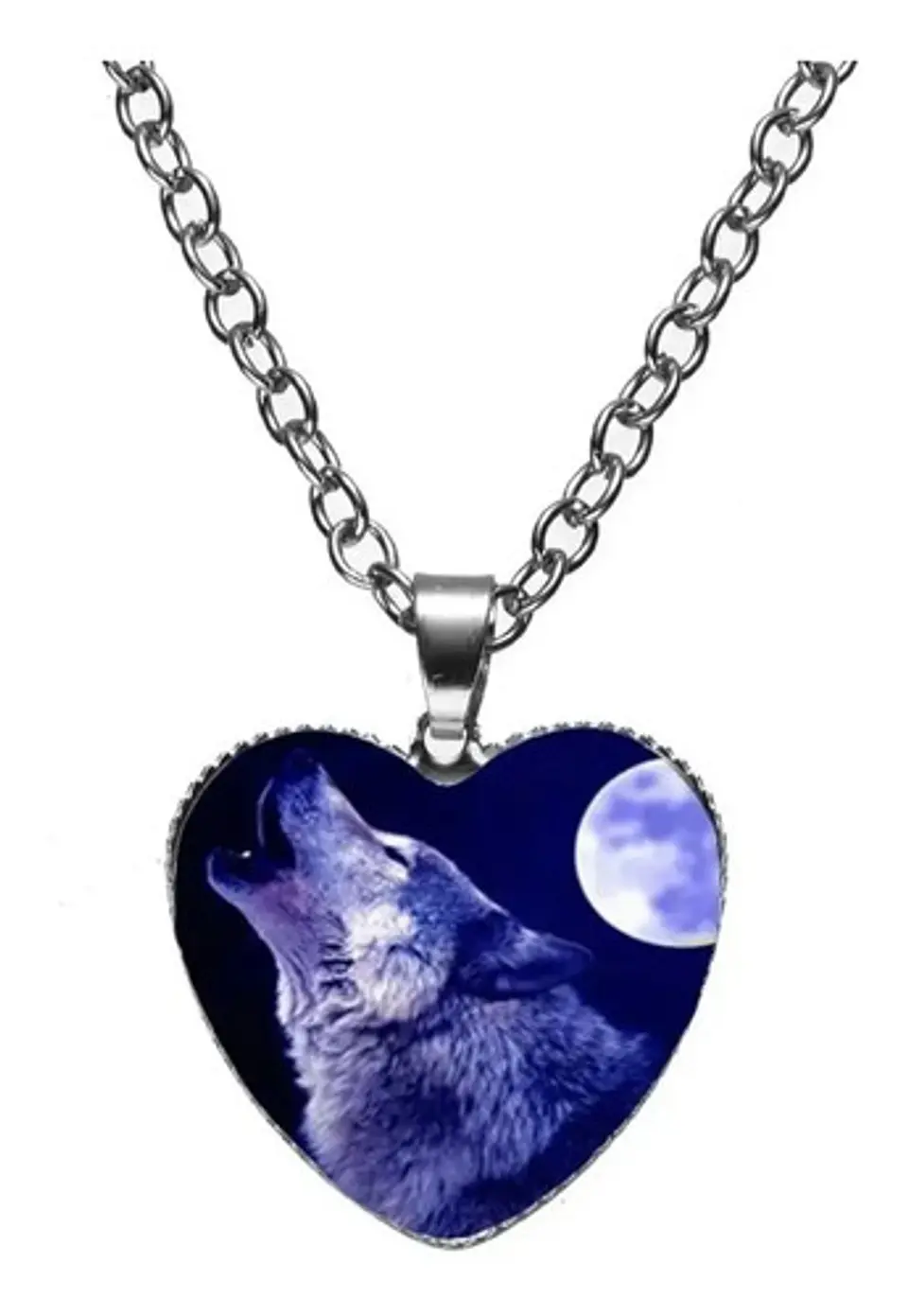 Collar Dije Cristal Corazón Galaxia Lobo Color Plata Mujer 16