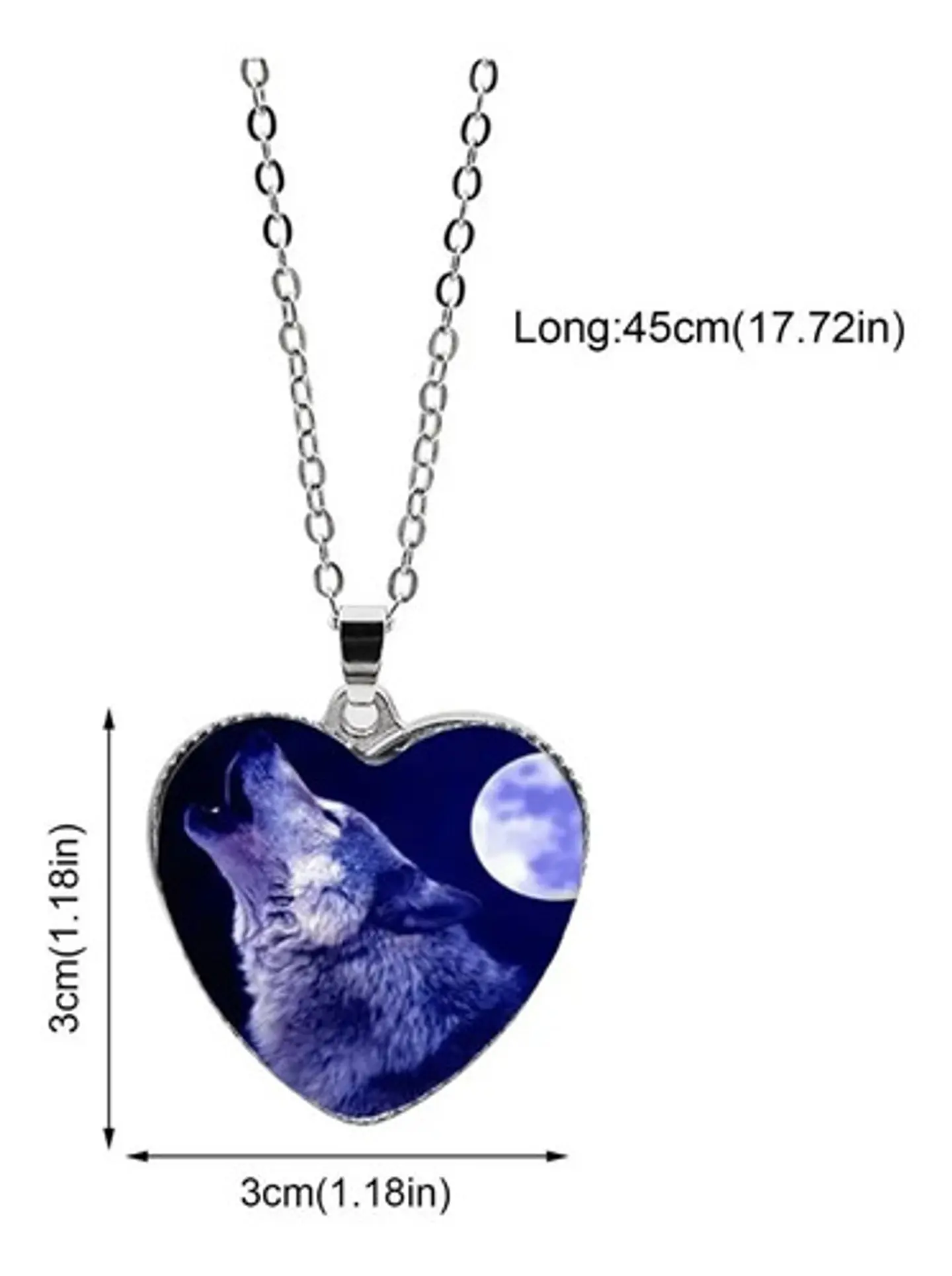 Collar Dije Cristal Corazón Galaxia Lobo Color Plata Mujer 18