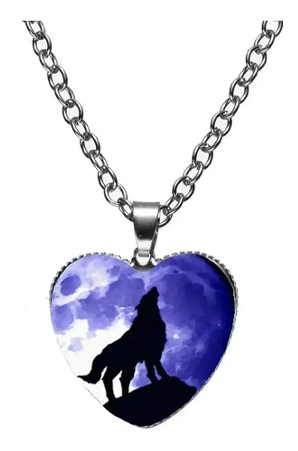 Collar Dije Cristal Corazón Galaxia Lobo Color Plata Mujer 21