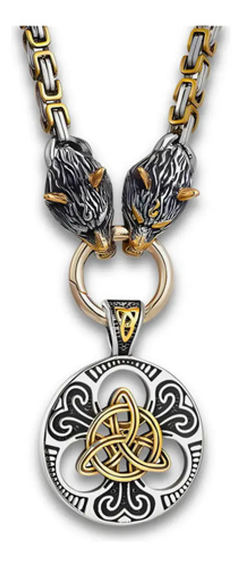 Collar Martillo Thor Mjolnir Lobo Acero Inoxidable Hombre