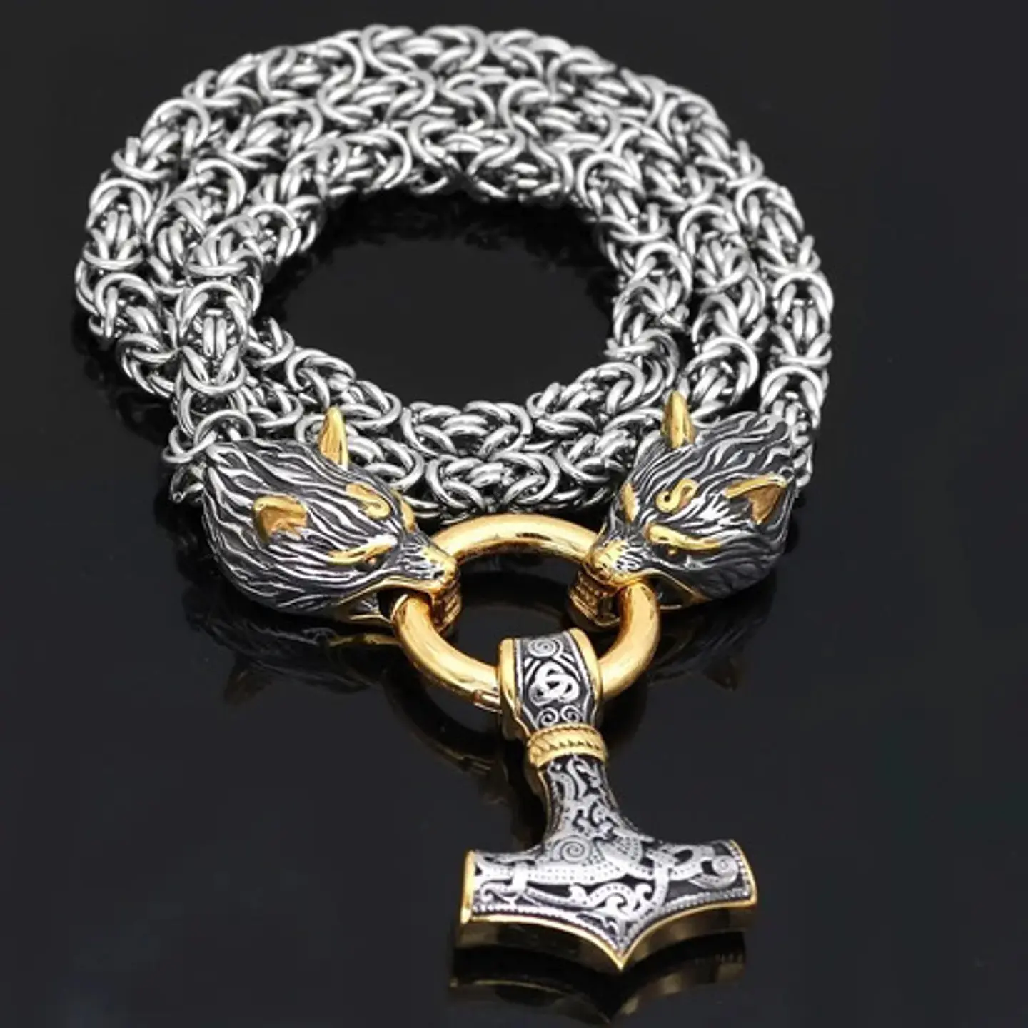 Collar Martillo Thor Mjolnir Lobo Acero Inoxidable Hombre 6
