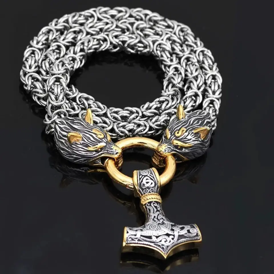Collar Martillo Thor Mjolnir Lobo Acero Inoxidable Hombre 6