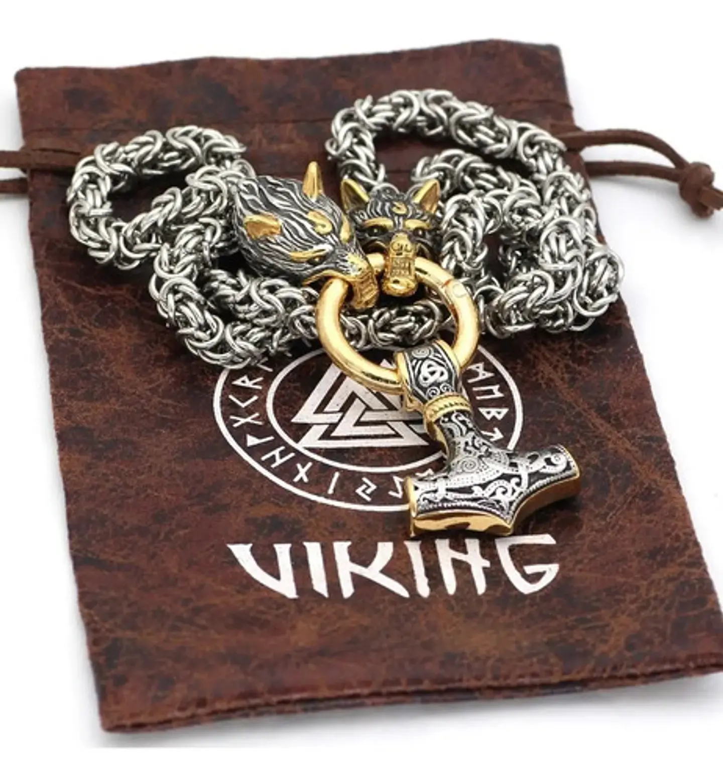Collar Martillo Thor Mjolnir Lobo Acero Inoxidable Hombre 7