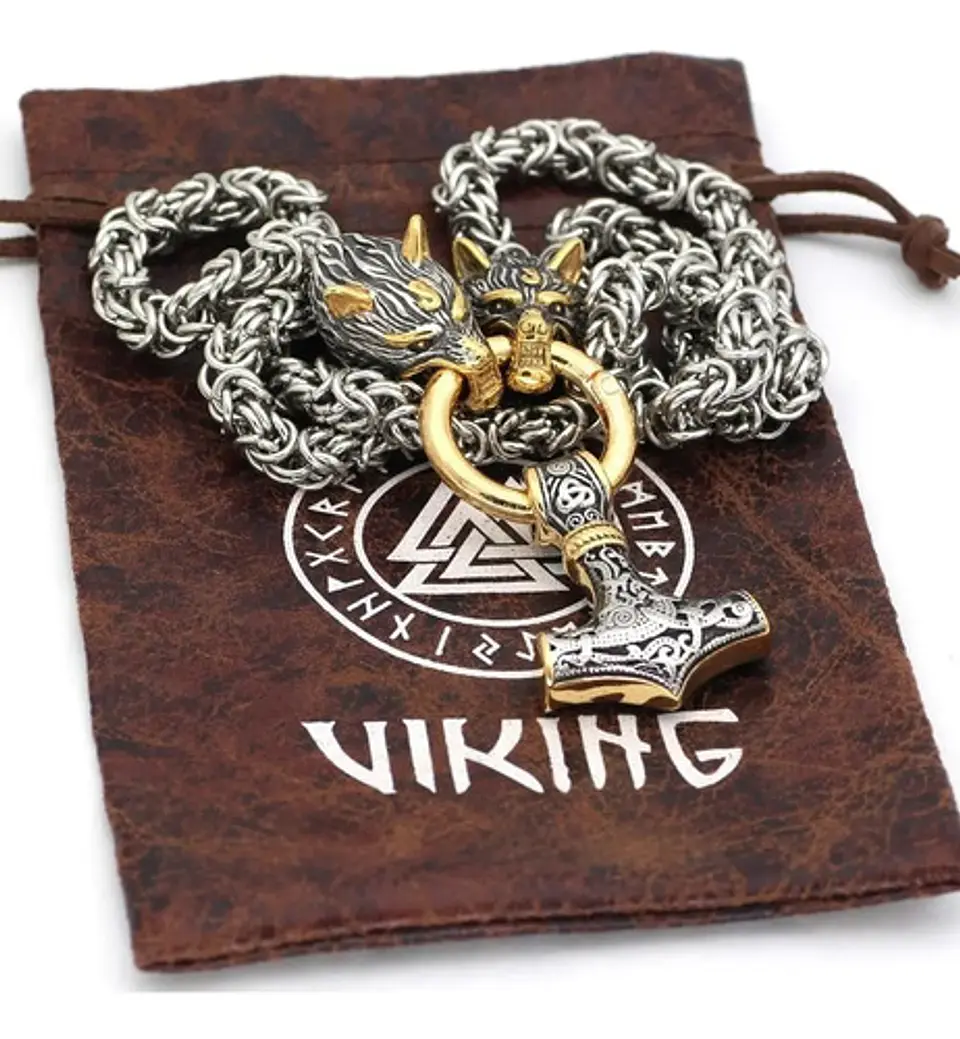 Collar Martillo Thor Mjolnir Lobo Acero Inoxidable Hombre 7