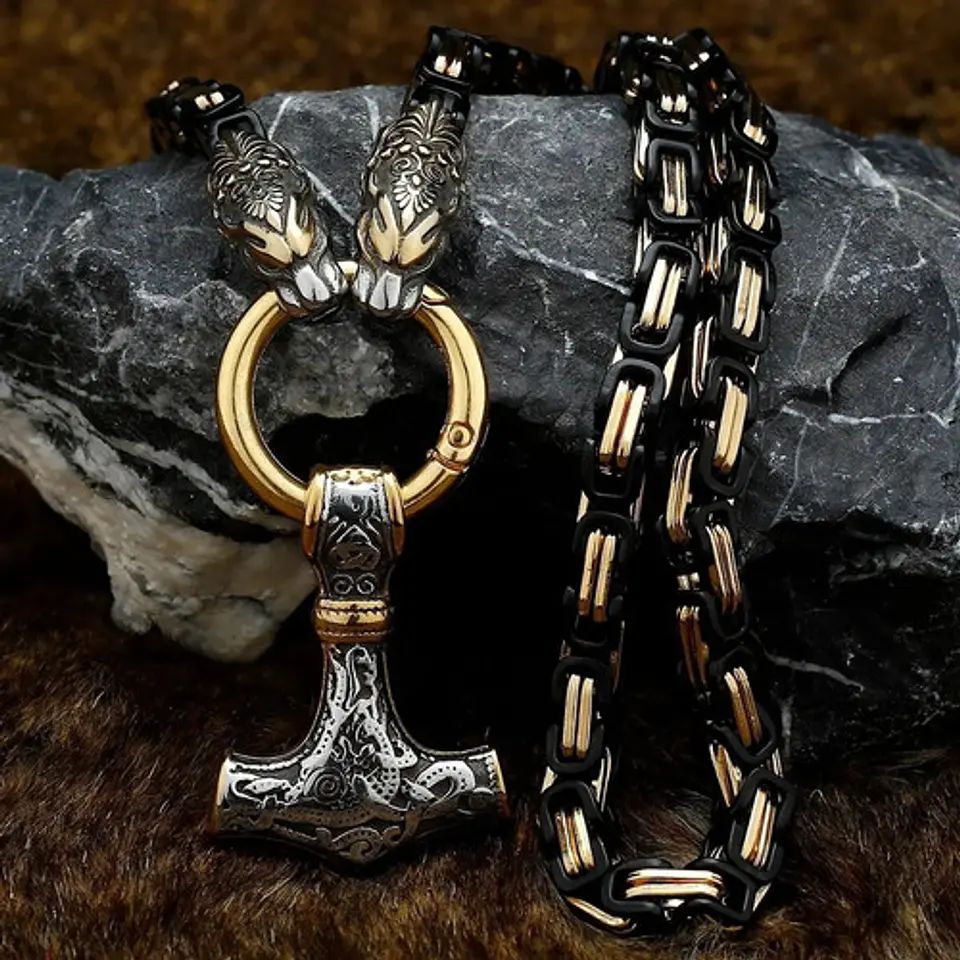 Collar Martillo Thor Mjolnir Lobo Acero Inoxidable Hombre 17
