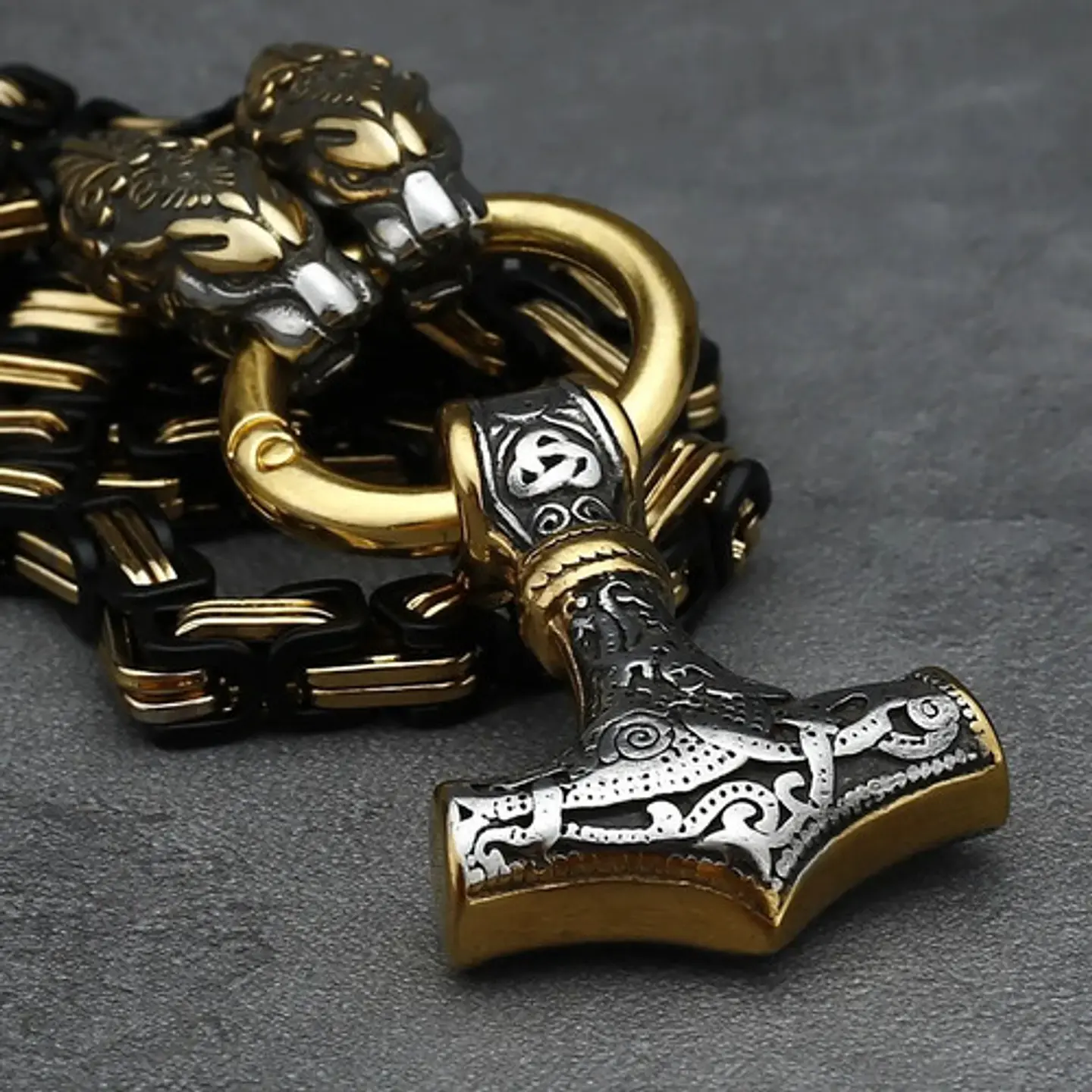 Collar Martillo Thor Mjolnir Lobo Acero Inoxidable Hombre 18