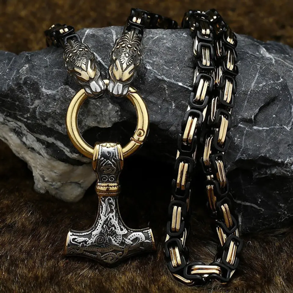 Collar Martillo Thor Mjolnir Lobo Acero Inoxidable Hombre 21