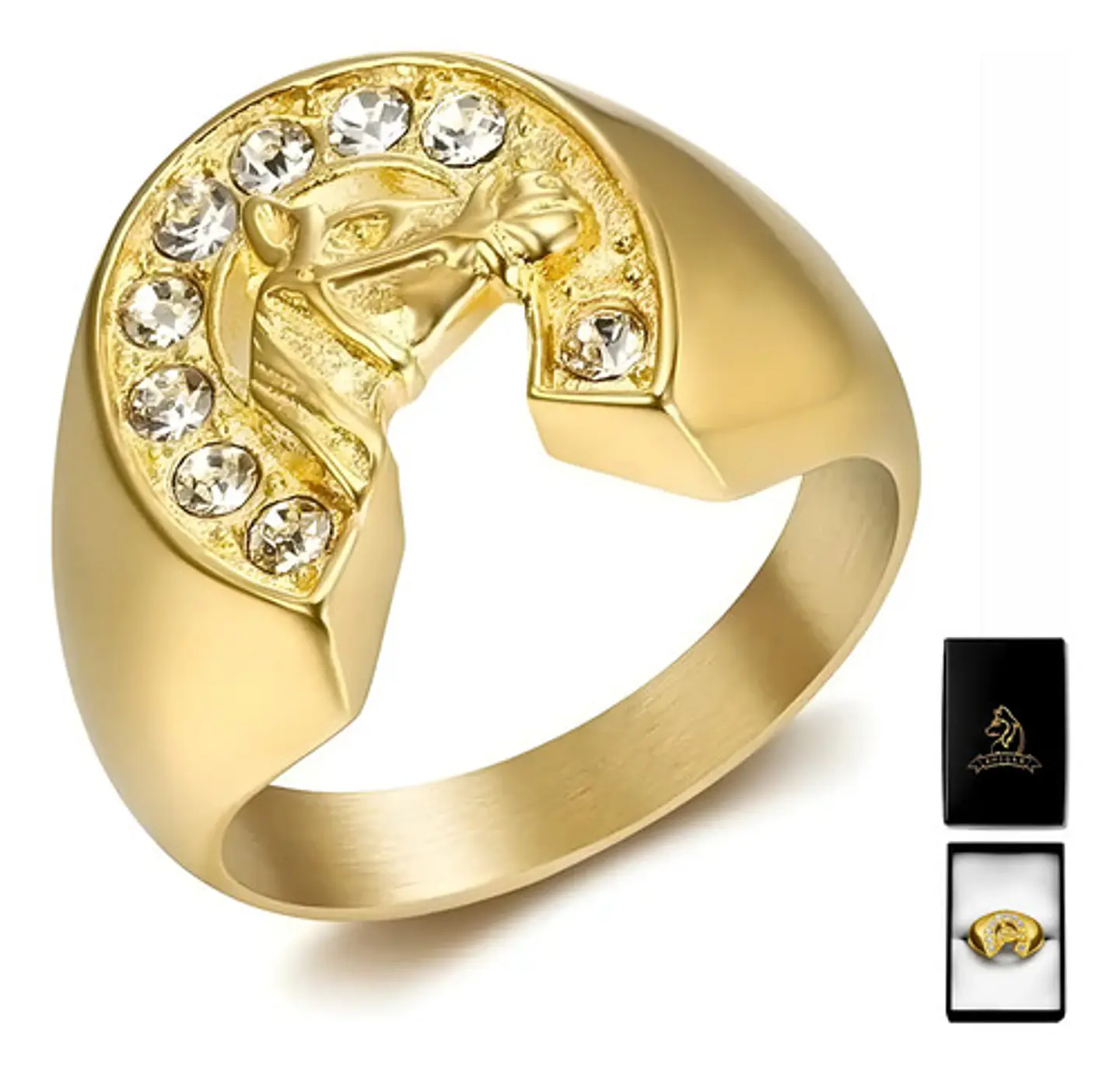 Anillo Para Hombre Color Oro De Acero Caballo Piedras Cz 1
