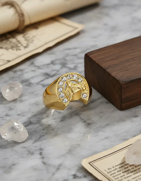 Anillo Para Hombre Color Oro De Acero Caballo Piedras Cz