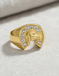 Anillo Para Hombre Color Oro De Acero Caballo Piedras Cz - Miniatura 3