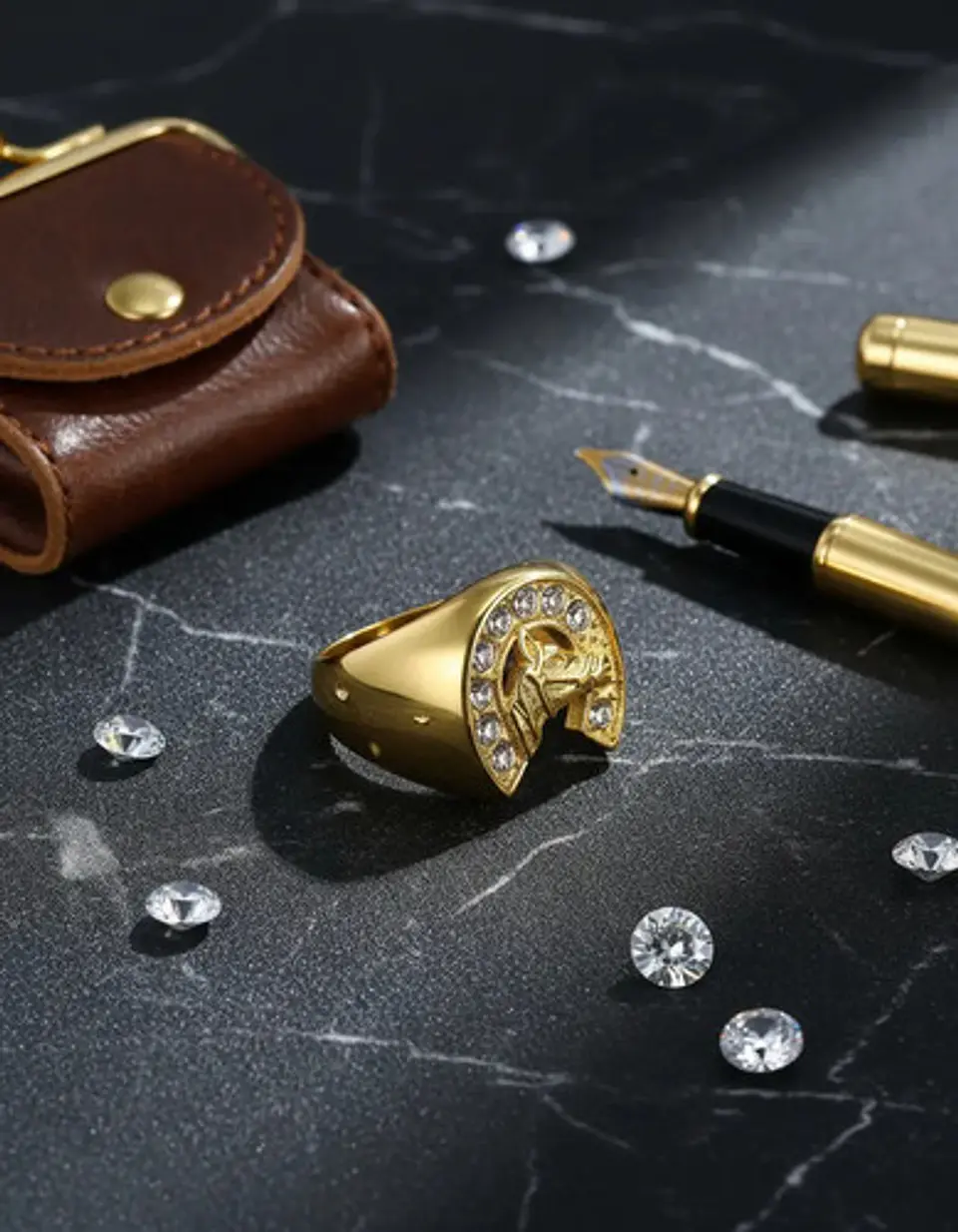 Anillo Para Hombre Color Oro De Acero Caballo Piedras Cz 5