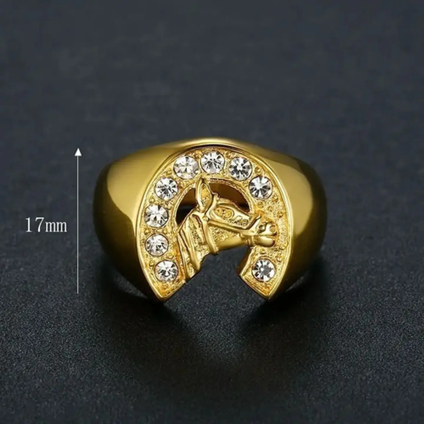 Anillo Para Hombre Color Oro De Acero Caballo Piedras Cz 6