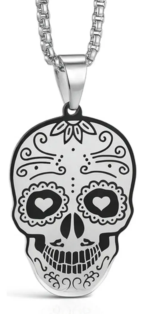 Collar Para Hombre Mujer Con Dije Cráneo Catrina Color Plata