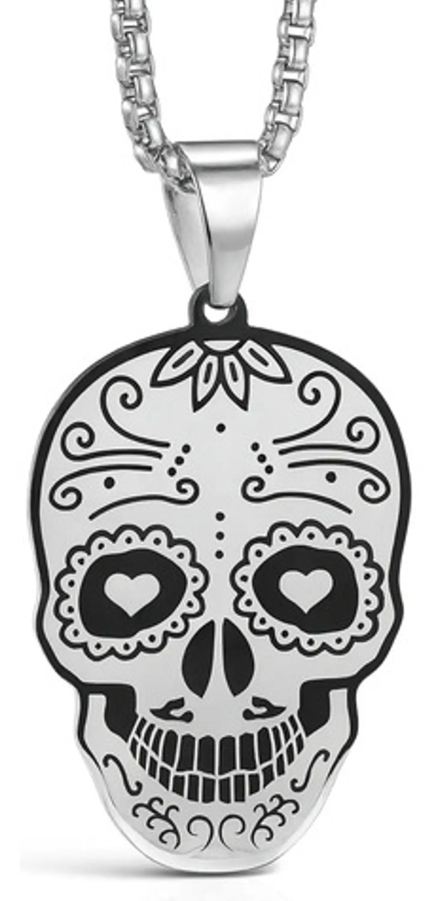 Collar Para Hombre Mujer Con Dije Cráneo Catrina Color Plata 1