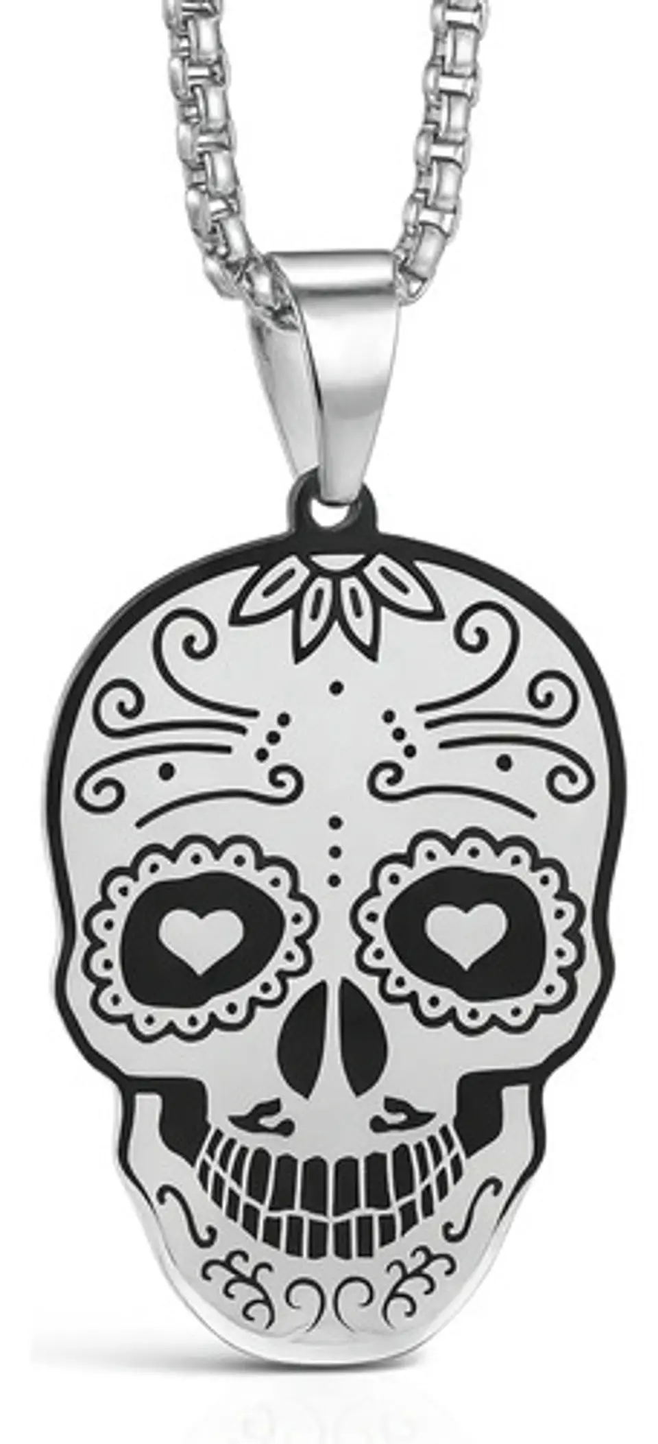 Collar Para Hombre Mujer Con Dije Cráneo Catrina Color Plata 1
