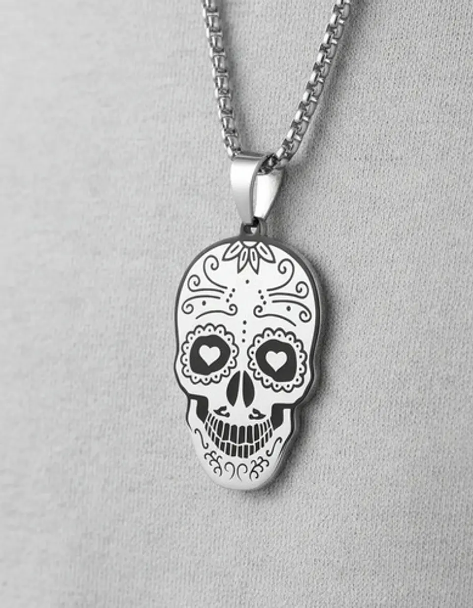 Collar Para Hombre Mujer Con Dije Cráneo Catrina Color Plata 2