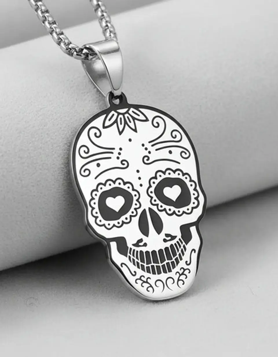 Collar Para Hombre Mujer Con Dije Cráneo Catrina Color Plata 3