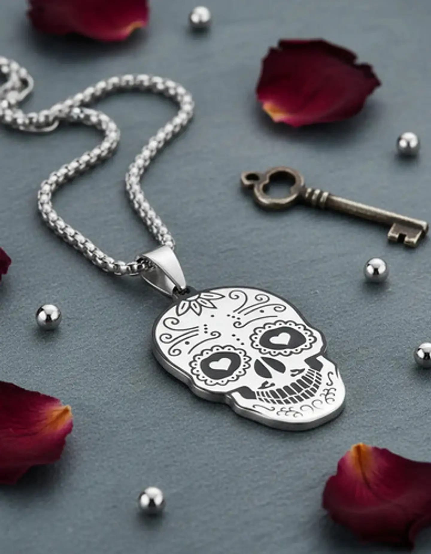 Collar Para Hombre Mujer Con Dije Cráneo Catrina Color Plata 4