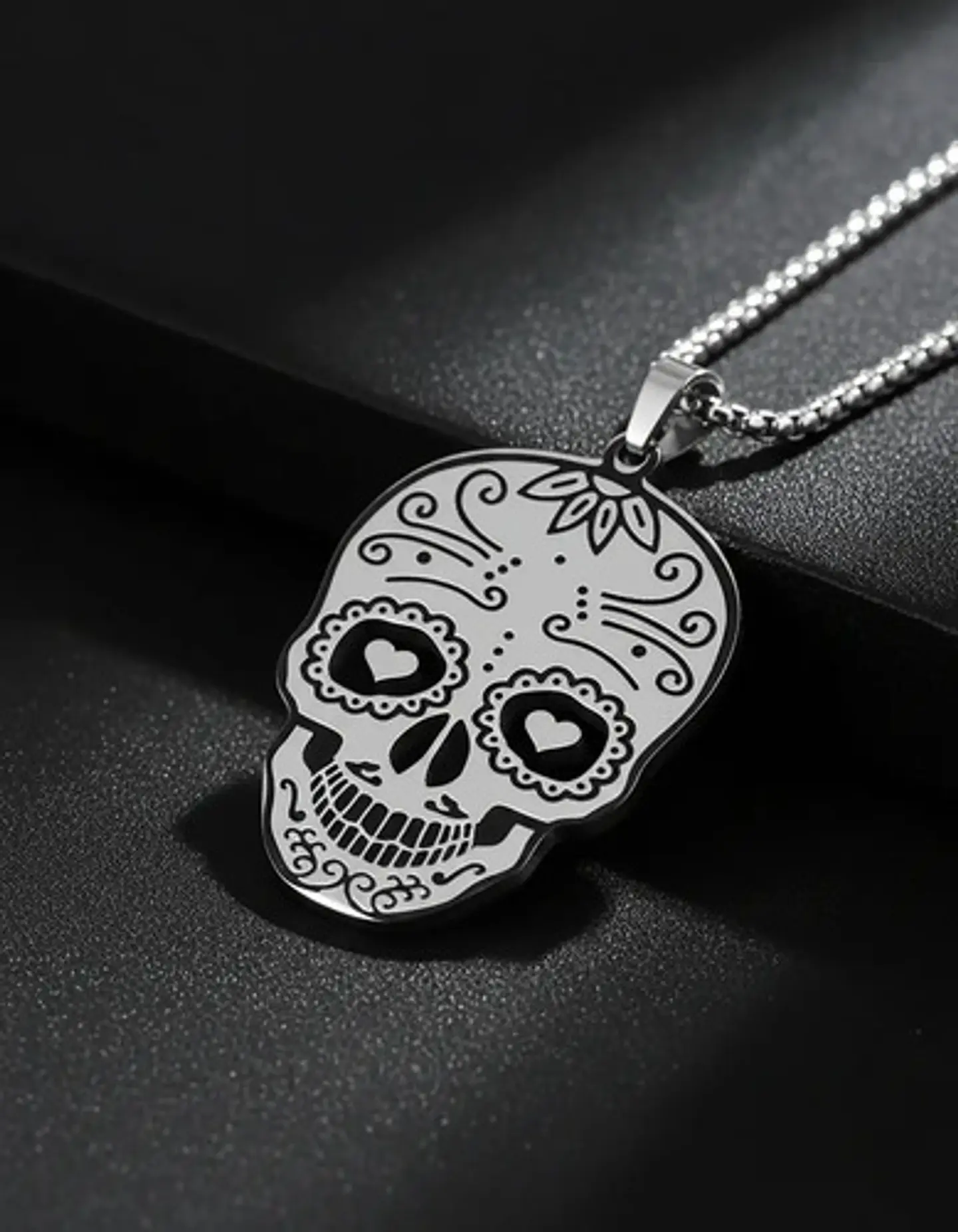 Collar Para Hombre Mujer Con Dije Cráneo Catrina Color Plata 5